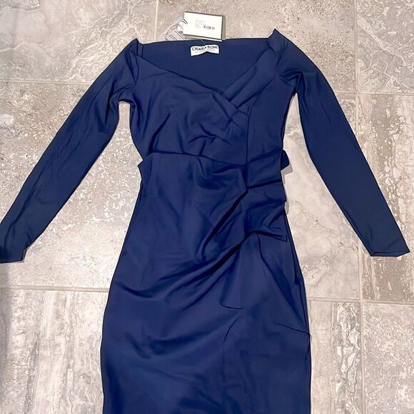 Chiara Boni La Petite Robe Silveria Off-the-Shoulder Dress Navy, NWT, Size 6 - Picture 8 of 12